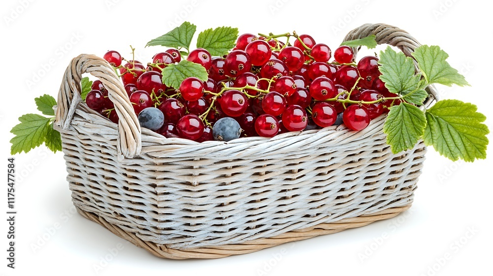 Fresh Red Currants and Blueberries in Wicker Basket Fresh Red Currants and Blueberries in Wicker Basket