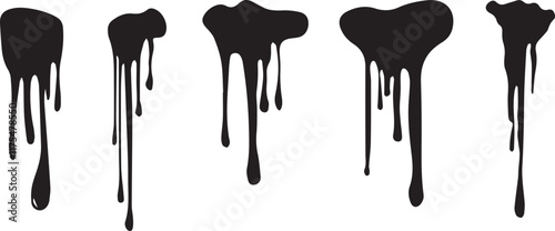 Paint liquid dripping isolated on transparent background. Paint flows. Current paint, stains. Current inks. Vector illustration, eps.