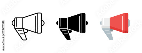 Megaphone icon. Loudspeaker vector illustration. Announcement symbol. Speaking bullhorn sign. Announce trumpet pictogram. Sound volume amplifier concept. Loud speaker silhouette.