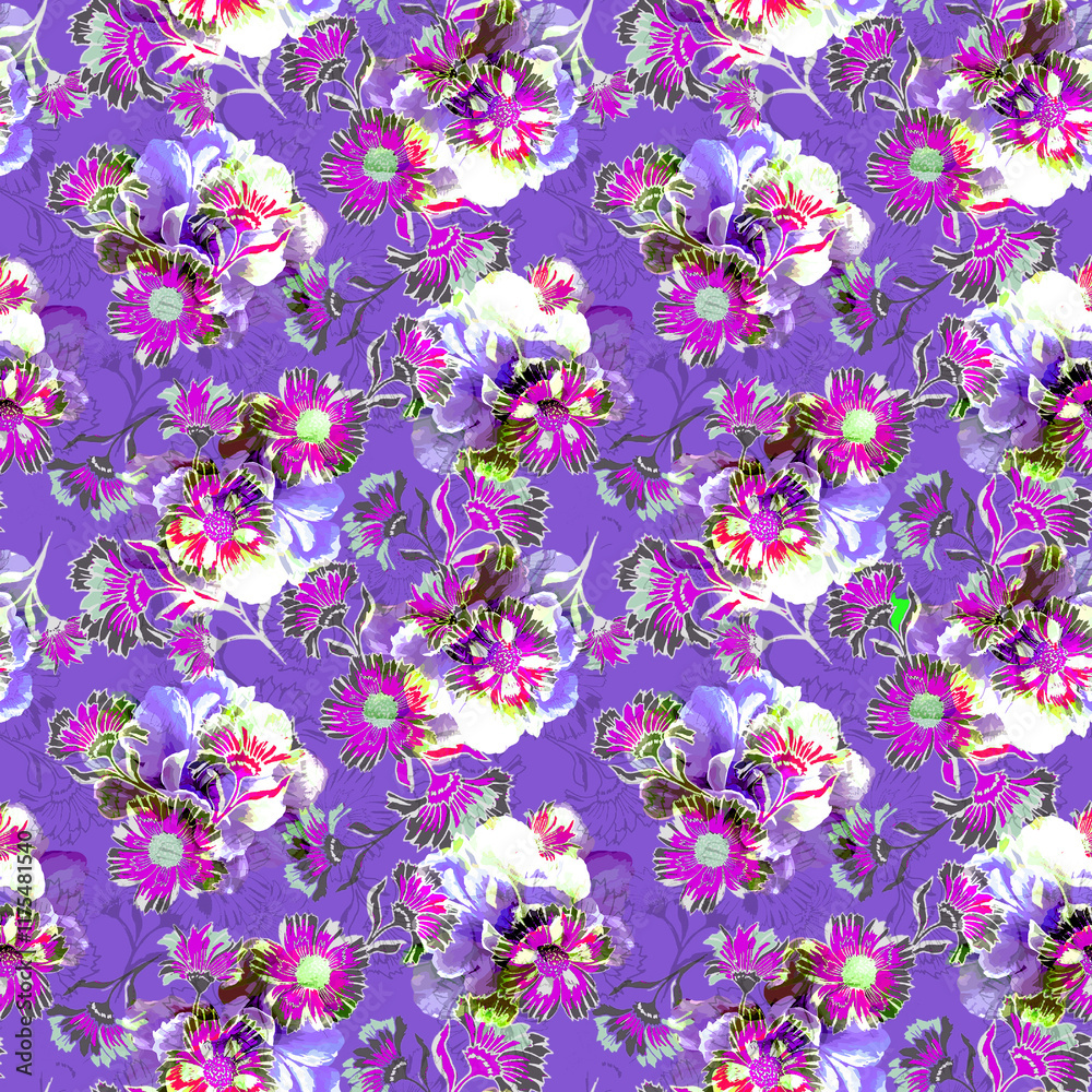 Abstract Seamless Pattern Design, Repeatable Textile Fabric Print, Multicolor Allover Floral Design Abstract Seamless Pattern Design, Repeatable Textile Fabric Print, Multicolor Allover Floral Design