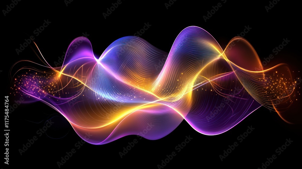 Fototapeta premium Abstract waves of colorful light on a black background.