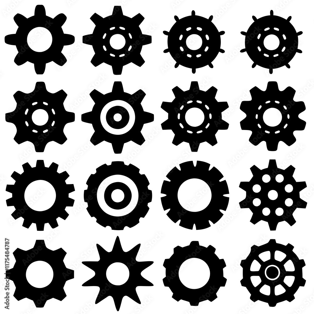 Collection of Simple Black and White Gear Icons design Collection of Simple Black and White Gear Icons design