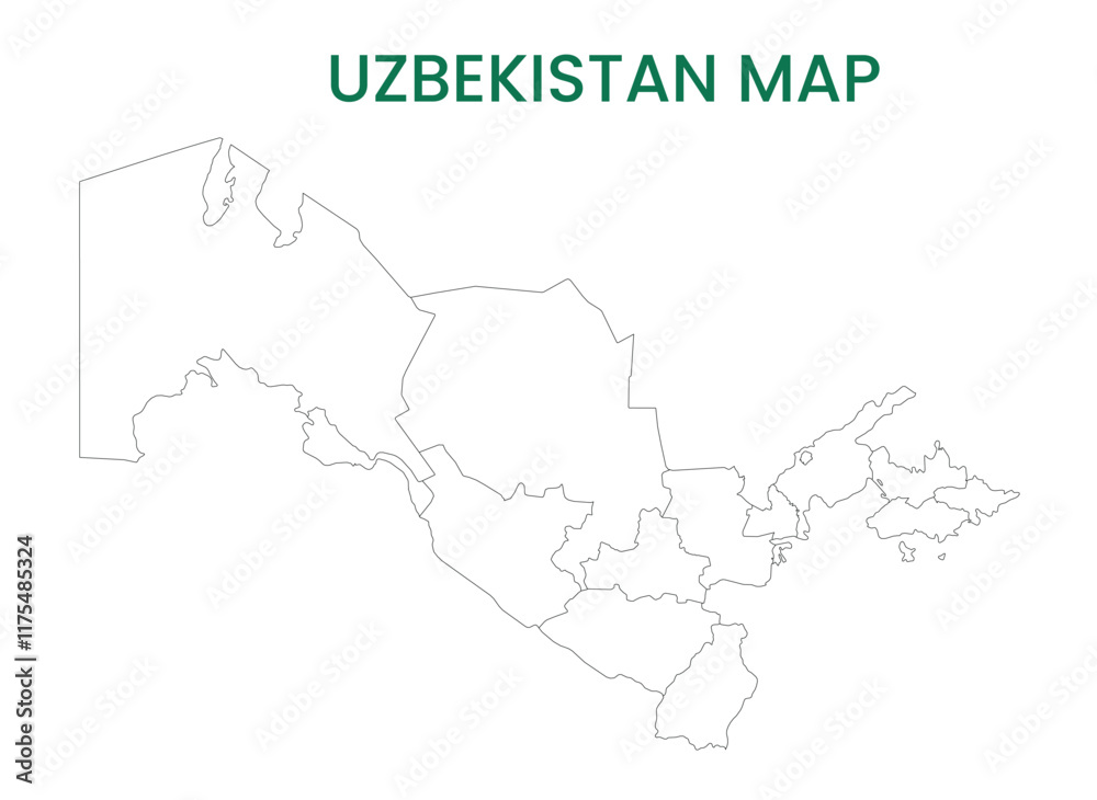 Obraz premium High detailed map of Uzbekistan. Outline map of Uzbekistan. Asia