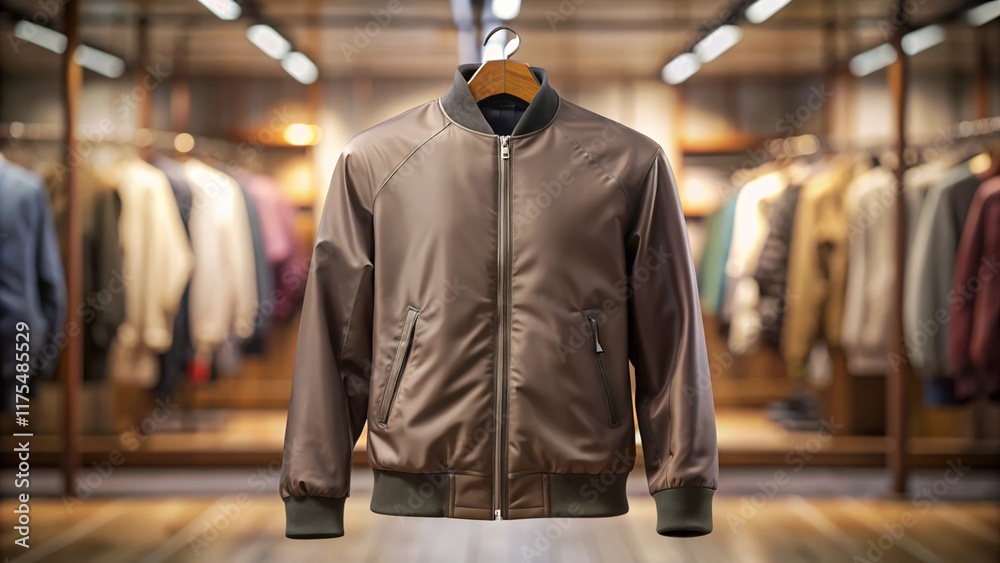 Bomber jacket mockup, template for design. Merchandise advertising. Background with copy space
