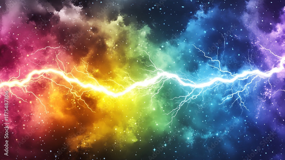 Fototapeta premium Cosmic Lightning Streaks Across A Rainbow Nebula