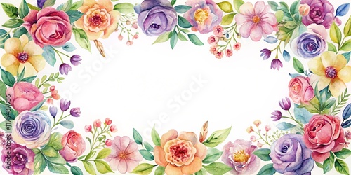 Soft purple  floral frame and watercolor  background