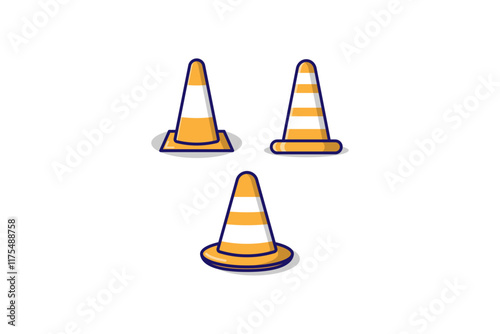 Roadside barriers icon vector illustration. warning and stop sings, cartoon style.

