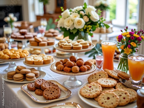 Delicious Assortment of Pastries Cakes Cookies at a Lavish Buffet Table