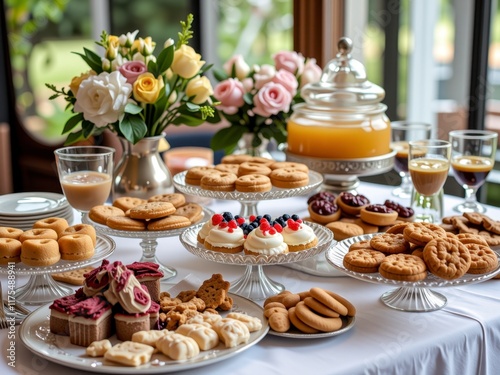 Delicious Assortment of Pastries Cookies and Cakes on Elegant Table Setting