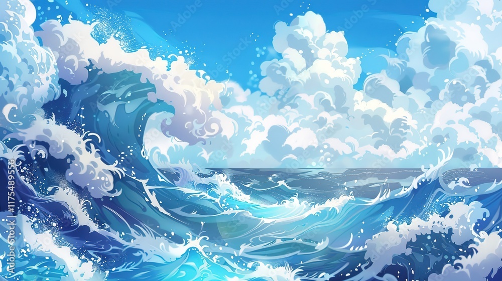 Obraz premium oceanic wave seamless pattern wallpaper