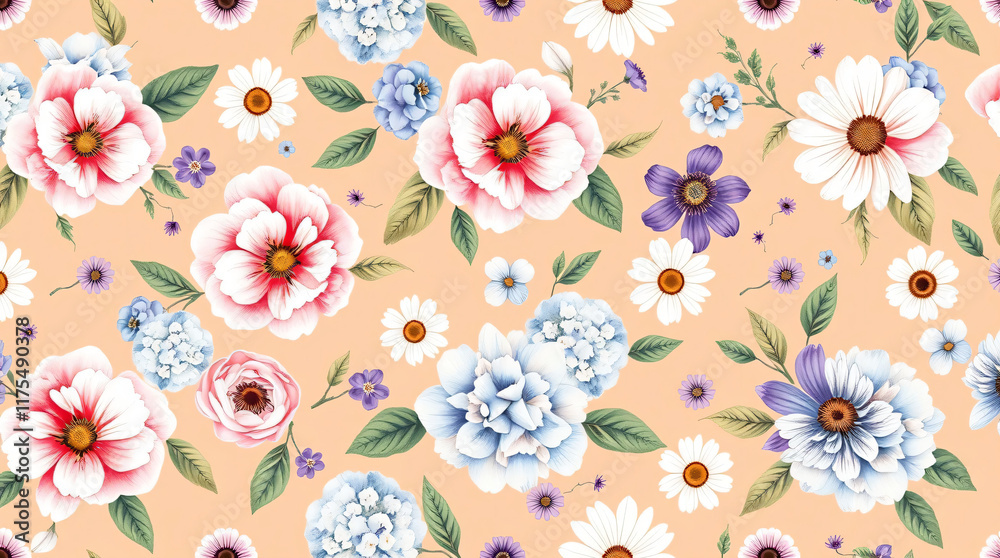 Background with seamless floral pattern, symmetrical layout Background with seamless floral pattern, symmetrical layout