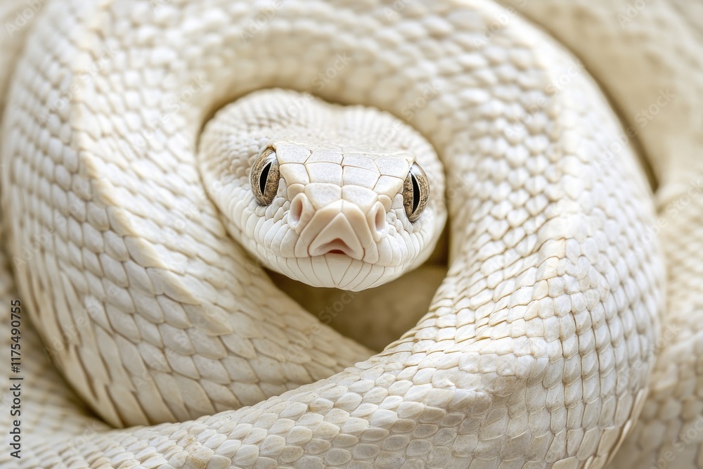 Fototapeta premium Albino Snake Coiled Close Up Showing Scales And Eyes