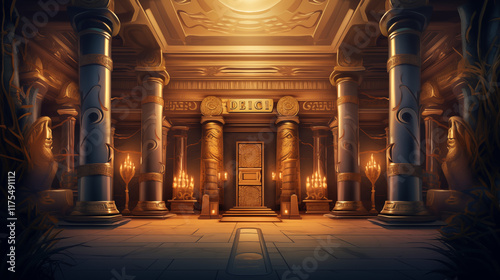 Ancient Greek Golden Palace Column Room Illustration