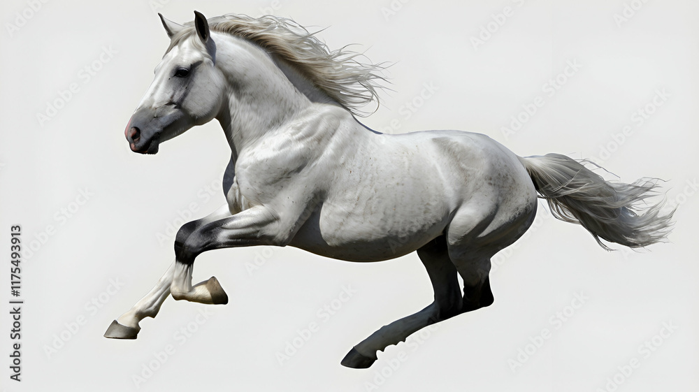 Fototapeta premium an equestrian themed photographic illustration Stunning Image of a Realistic Horse Galloping Across a Lush Green Field, Perfect for Equestrian Themed Projects, Nature Illustrations, and Outdoor Advent