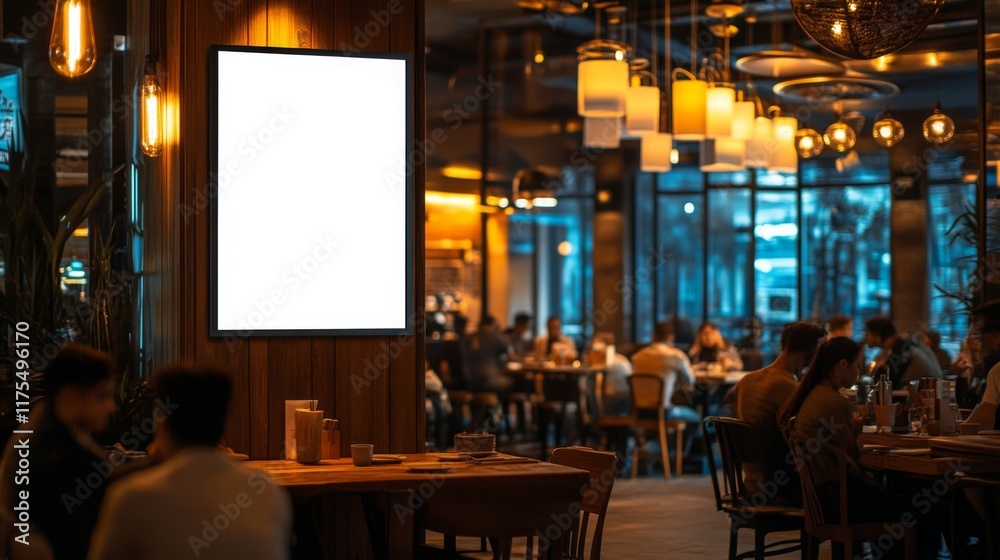 Obraz premium Empty Poster Mockup in a Stylish Restaurant Interior