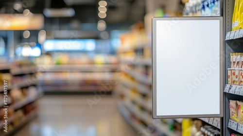 Blank Display Sign in a Grocery Store - Fresh Perspective on Retail Marketing photo