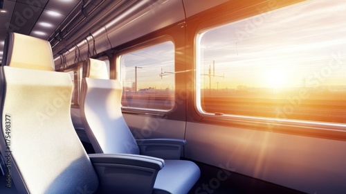 Serene Sunset View Inside Modern Train Carriage