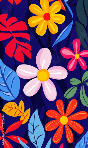 seamless pattern with flowers，Tropical floral pattern, vibrant colors, modern art, abstract design, natural beauty