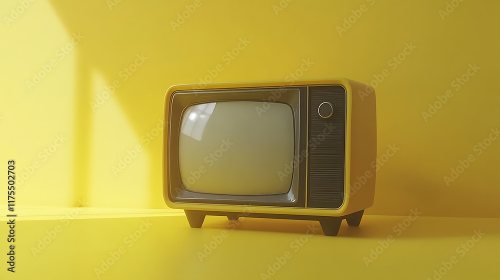 A retro television set with a CRT screen on a yellow surface with a nostalgic feel A retro television set with a CRT screen on a yellow surface with a nostalgic feel