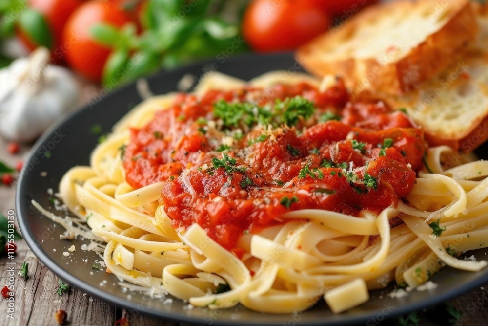 Classic Tomato Sauce Pasta with Garlic Bread Classic Tomato Sauce Pasta with Garlic Bread