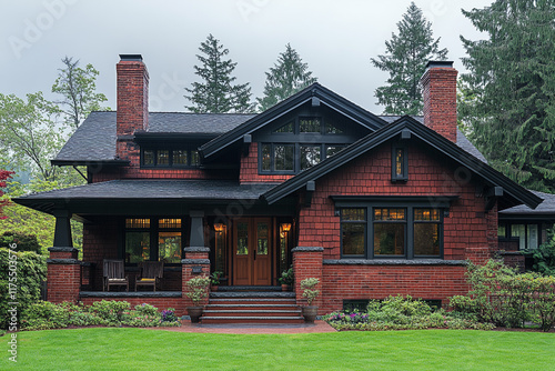 Elegant Brick Craftsman Style Home with Lush Landscaping