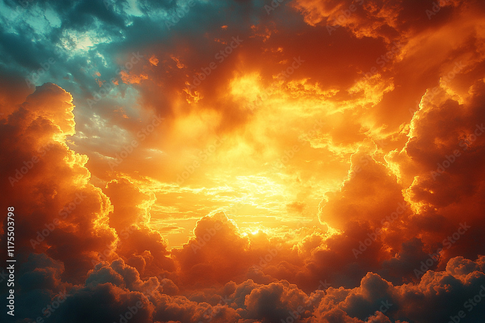 Fiery Sunset Cloudscape Dramatic Celestial Display