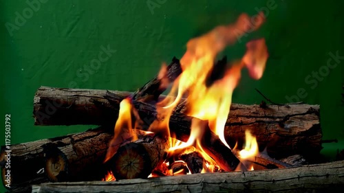 Bonfire Flames Flickering on Green Screen Background
