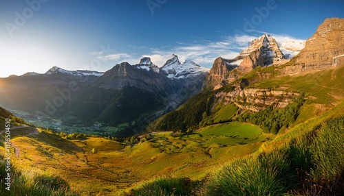 panorama of gavarnie at sunrise french pyrenees
