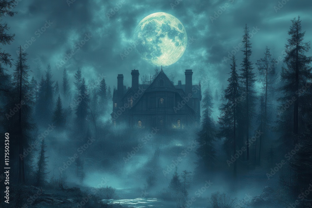 haunting yet beautiful mansion shrouded in mist under a full moon creating an eerie yet charming atmosphere perfect for a gothic romance or a mysterious tale haunting yet beautiful mansion shrouded in mist under a full moon creating an eerie yet charming atmosphere perfect for a gothic romance or a mysterious tale
