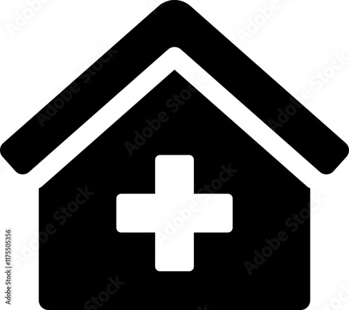 flat black medical clinic solid vector icon monochrome graphic symbol for healthcare hospital treatment patient care facility