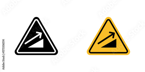 Steep slope ahead signs. vector signs set