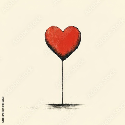 Minimalistic Red Heart on a Thin Stick.