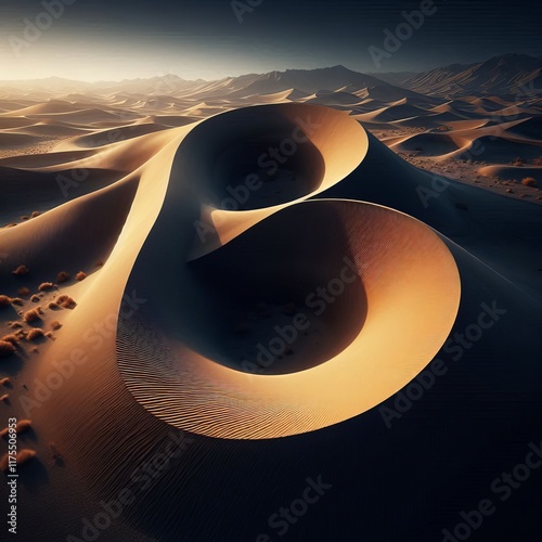 7 Sand dunes sculpted by wind into the shape of a B in the deser photo