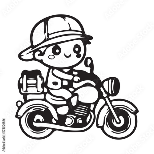 Coloring book sketch design for children, with cute motor pictures. Single design, black outline
