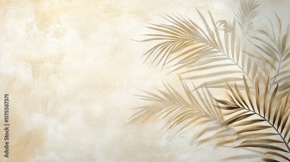 Fototapeta premium Elegant Palm Leaf Shadows on Beige Wall Art