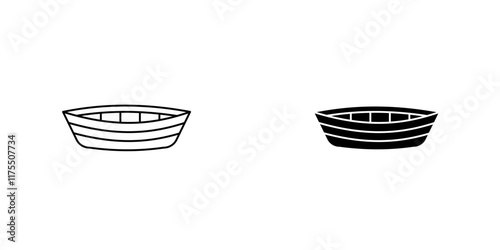 Wooden boat icons. black and white vector set.