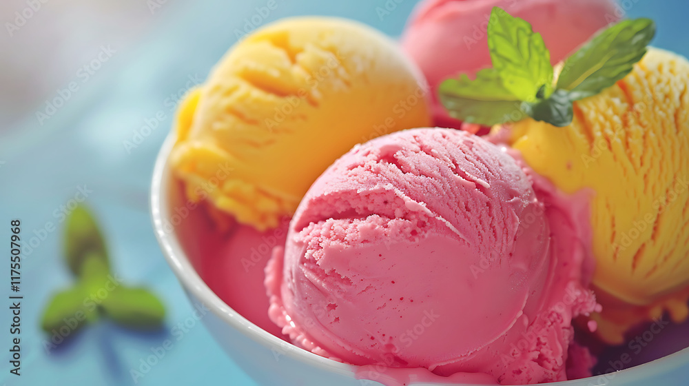 Homemade bright ice cream on the table closeup Homemade bright ice cream on the table closeup