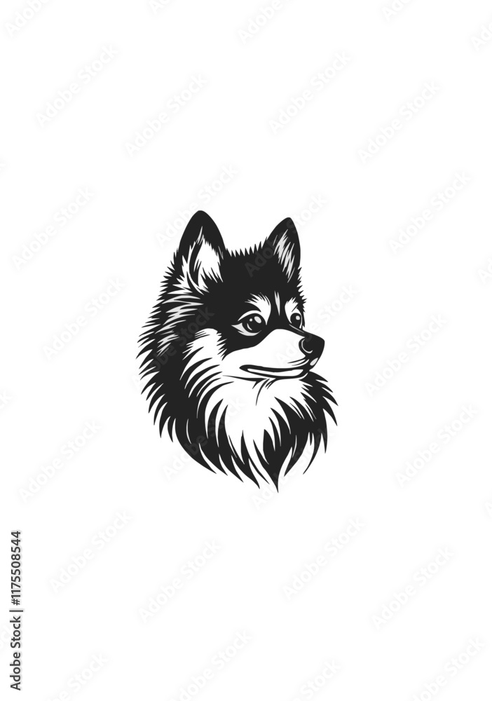 Fototapeta premium Elegant Fluffy Dog Profile in Line Art, Detailed Hand-Drawn Vector Illustration of a Cute Canine with Charming Features