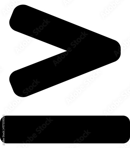 flat black greater than or equal icon, solid monochrome vector symbol, mathematical comparison and inequality graphic, symbol for inequality