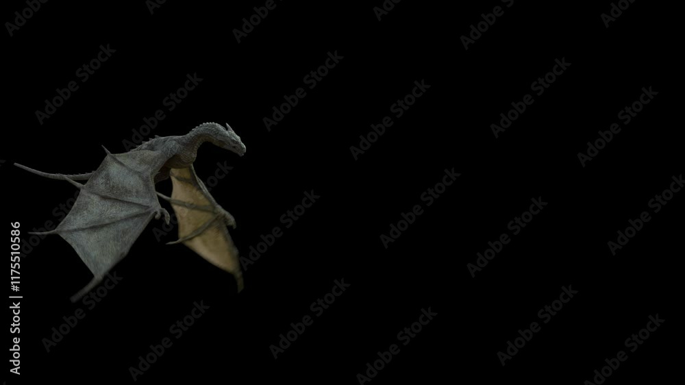 A Dragon flies and breathes flame. Seamless loop with alpha channel.