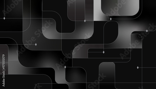 Minimalist abstract vector featuring curved circuit lines, diamond shapes, and a sleek black gradient background. Perfect for tech branding, modern interfaces, and digital-themed designs.
