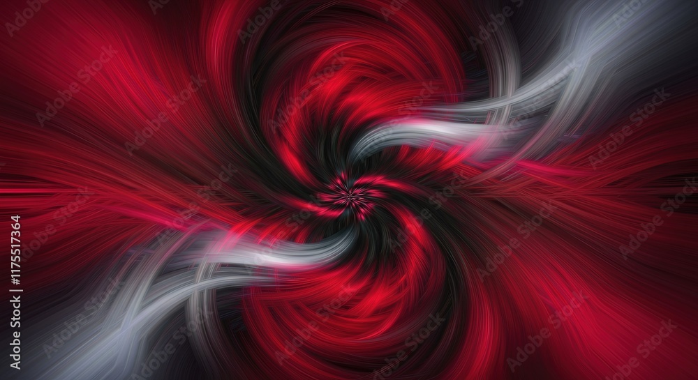 A dynamic and visually striking abstract image featuring swirling patterns of red and gray tones