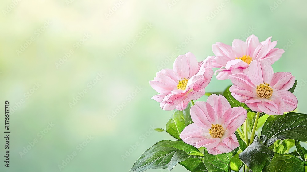 Obraz premium Delicate Pink Flowers with Soft Green Background for Peaceful and Serene Nature Decoration