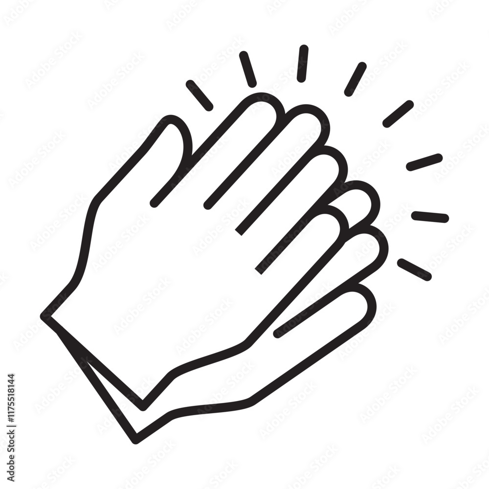 Applause hand icon, Ovation or clap hands sign. Thin line black white color design style. Applause hand icon, Ovation or clap hands sign. Thin line black white color design style.