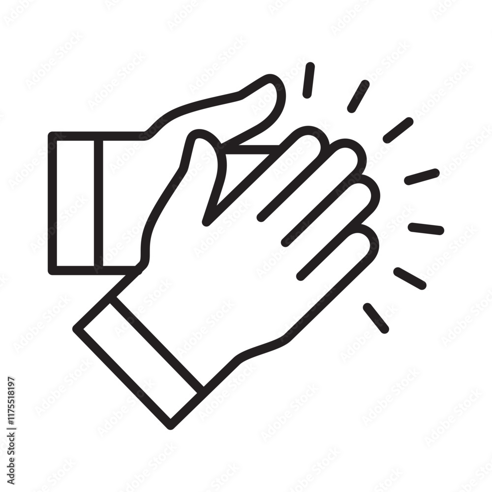 Obraz premium Applause hand icon, Ovation or clap hands sign. Thin line black white color design style.