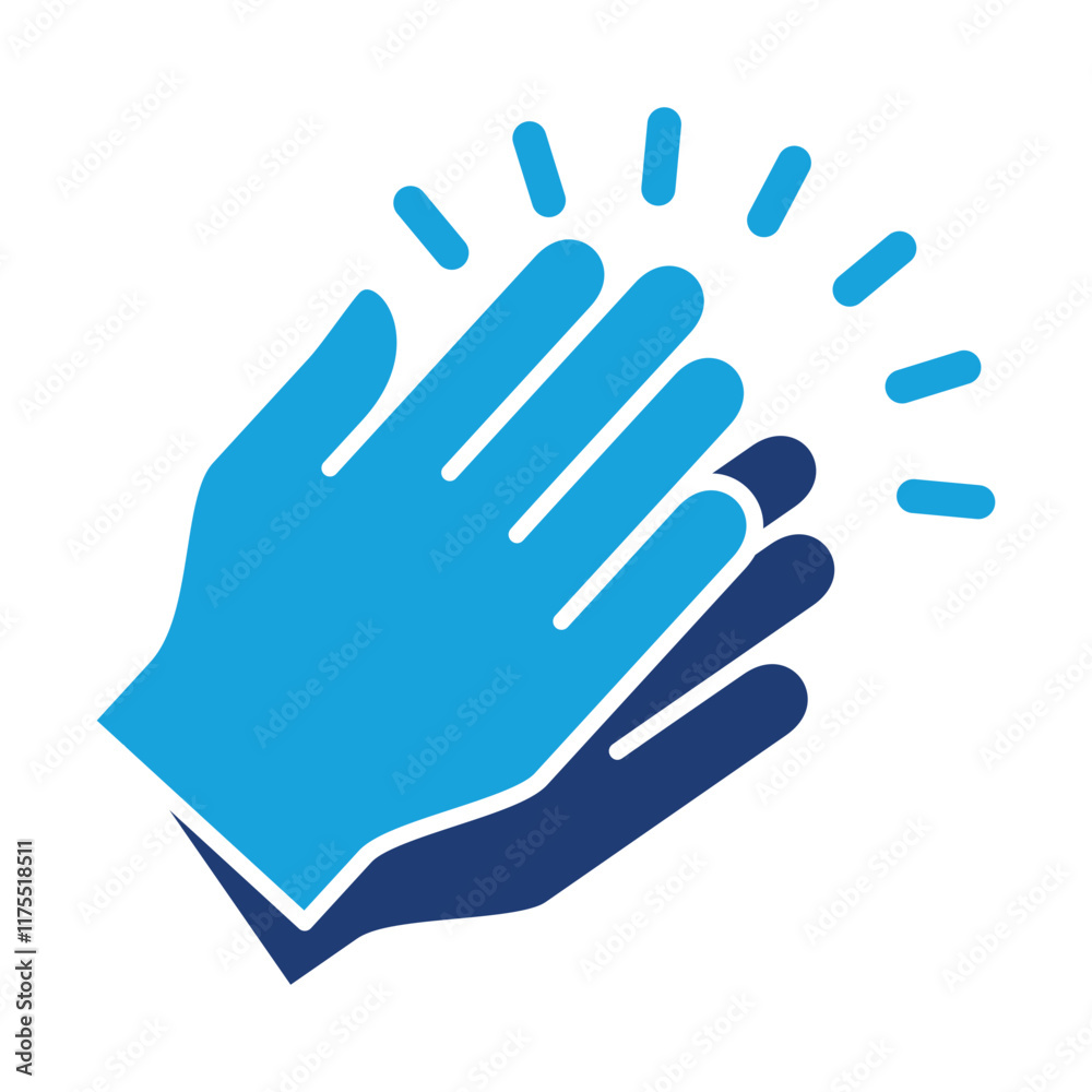 Applause hand icon, Ovation or clap hands sign. Flat blue two tone color design style. Applause hand icon, Ovation or clap hands sign. Flat blue two tone color design style.