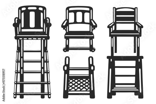 set of Table tennis Umpire chair silhouette vector illustration