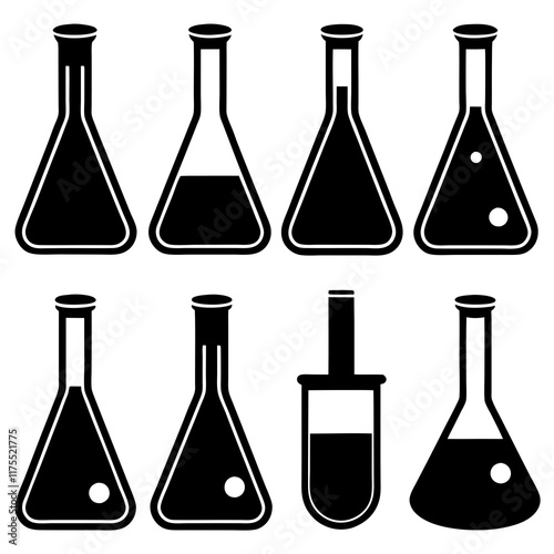 Collection of Black and White Scientific Laboratory Glassware