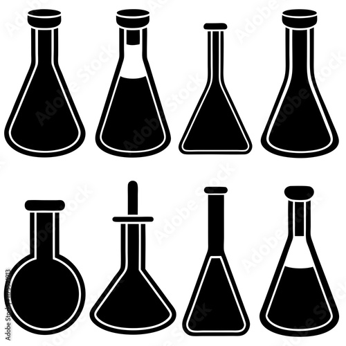 Collection of Black and White Scientific Laboratory Glassware