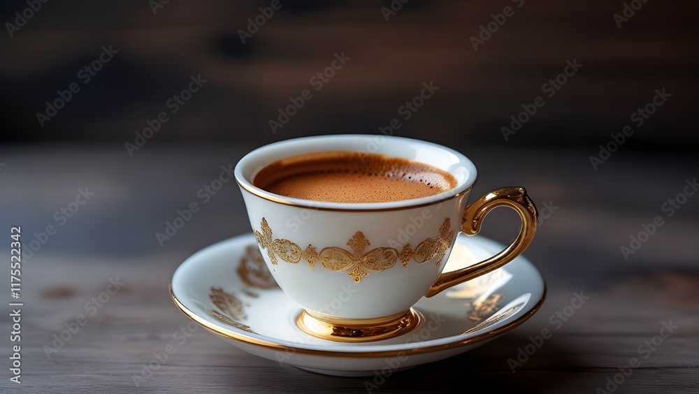 A traditional Italian espresso served in a small porcelain cup on a saucer A traditional Italian espresso served in a small porcelain cup on a saucer